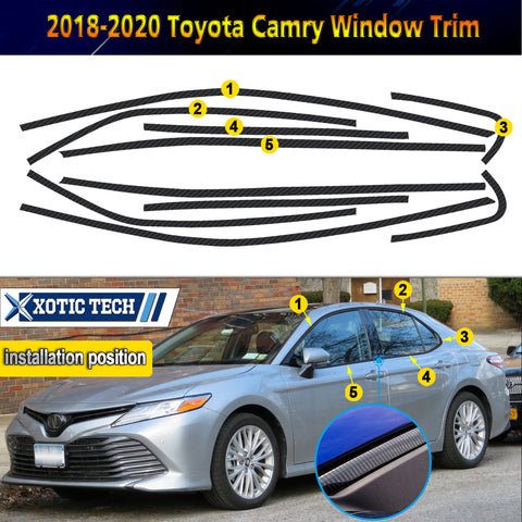 Window Trim Chrome Delete Blackout Overlay Pre-cut Genuine Vinyl KK For Toyota Camry 2018 2019 2020 2021 - Carbon Fiber Pattern