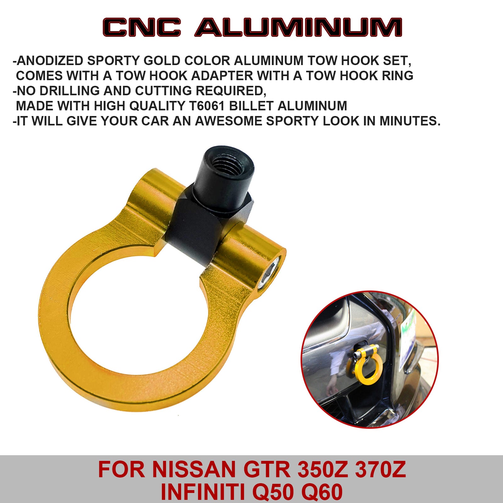 Front Track Racing Aluminum Gold Tow Hook JDM for Nissan GTR Infiniti