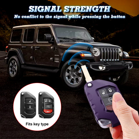 Purple Black TPU Shockproof Remote Control w/Button Key Holder Shell For Jeep Wrangler 18-21