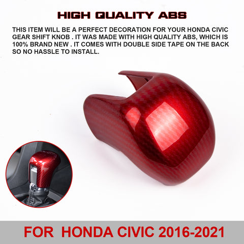For Honda Civic 2016+ Red Carbon Fiber Pattern Inner Gear Shift Knob Cover Trim