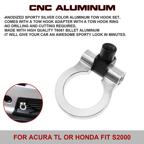 Set Silver Track Racing Aluminum Tow Hook Ring For Honda Fit Acura TL 2006-2008