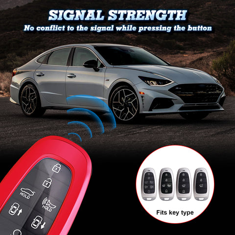 Xotic Tech Red TPU Key Fob Shell Full Cover Case w/ Keychain, Compatible with Hyundai Sonata Tucson Santa Fe Smart Keyless Entry Key