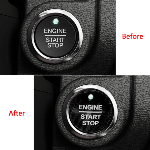 Black Carbon Fiber Engine Push Start Button Decor Cover For Ford F-150 Raptor