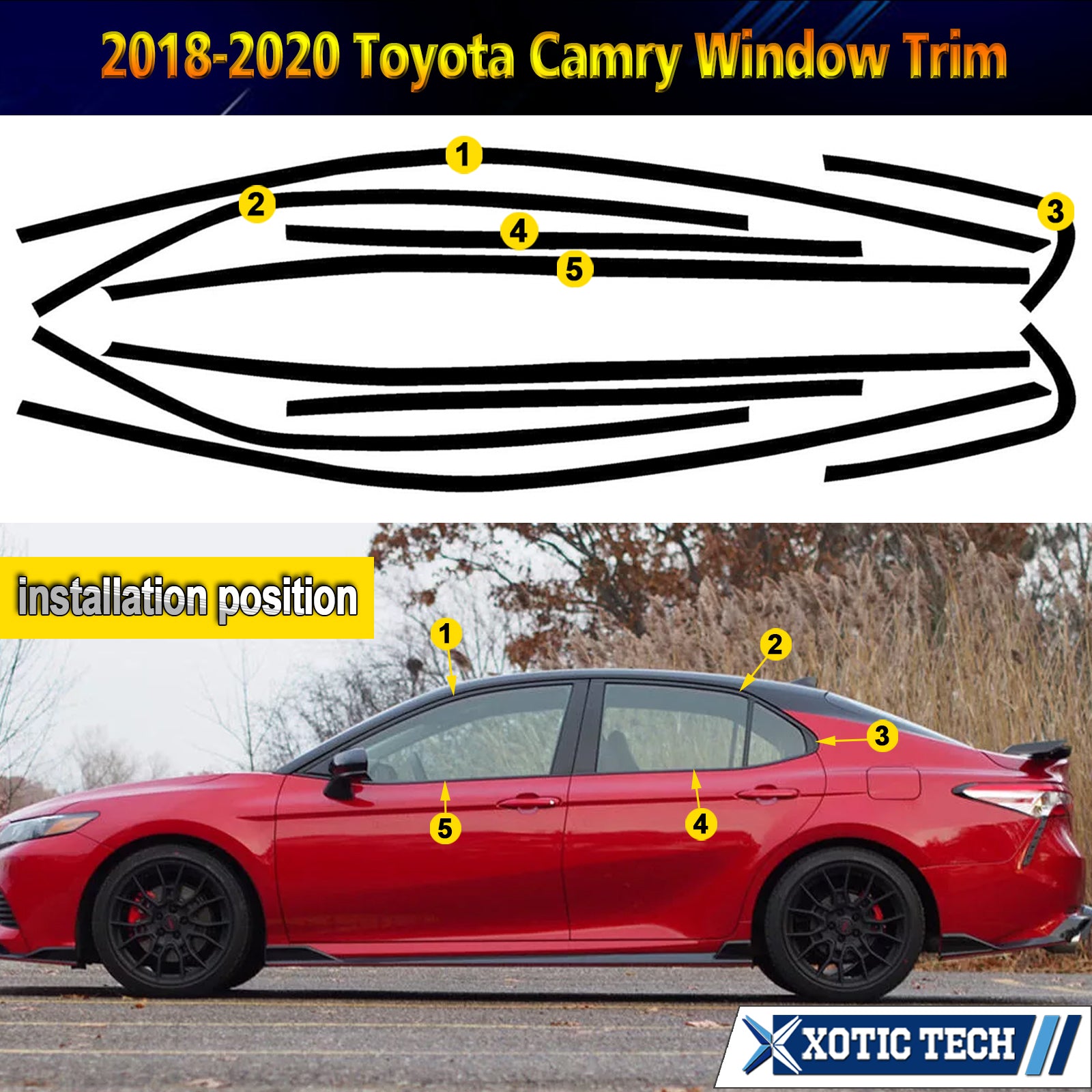 2018-2022 Toyota Camry  Window Trim Chrome Delete PreCut Vinyl
