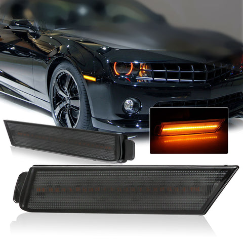 Smoked Lens Amber LED Front Side Marker Light Lamps For Chevy Camaro 2010-2015