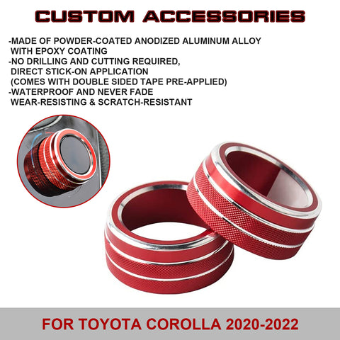 2pcs Red AC Climate Control Knob Surrounding Cover For Toyota Corolla 2020-2022