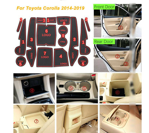 15pcs Full Interior Cup Holder Coaster Door Slot Mat for Toyota Corolla 2014-2019 - Non-slip Anti-dust Mat