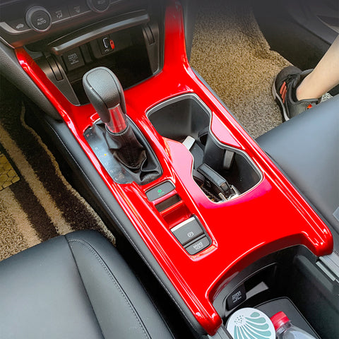 Interior Gear Shift Box Water Cup Holder Panel Cover Trim ABS Red Compatible with Honda Accord 10th Gen 2018 2019 2020 2021