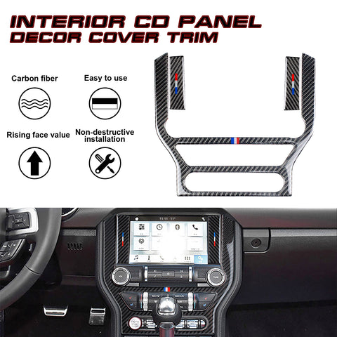 3-Color Bar Carbon Fiber Central Console CD Panel Cover For Ford Mustang 2015+