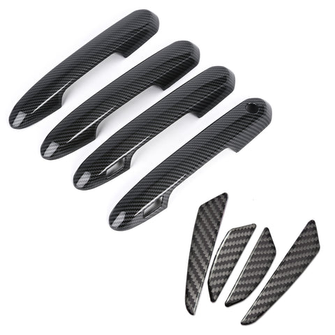 Carbon Fiber Style Door Handle+Door Edge Protect Trim For Toyota Rav4 2019-2024