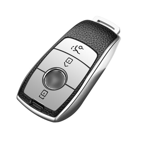 Soft TPU Leather Full Protection Smart Remote Key Fob Cover Case Holder Compatible with Mercedes E S Class 3 Button,Silver