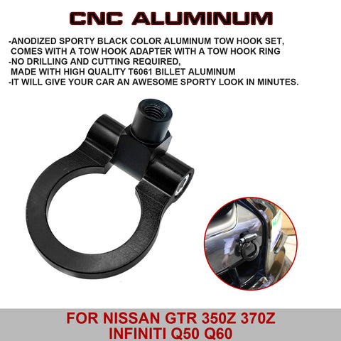 Front Track Racing Aluminum Black Tow Hook JDM for Nissan GTR Infiniti Q50 Q60