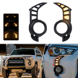 2pcs Switchback w/Turn Signal LED Flowing Front Fog Light Lamps with Bezel Cover Compatible With Toyota 4Runner 2014-2021, White/Amber