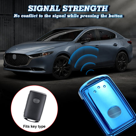 Blue Soft TPU Full Protect Remote Smart Key Fob Cover Case w/Keychain For Mazda 3 2019-2021