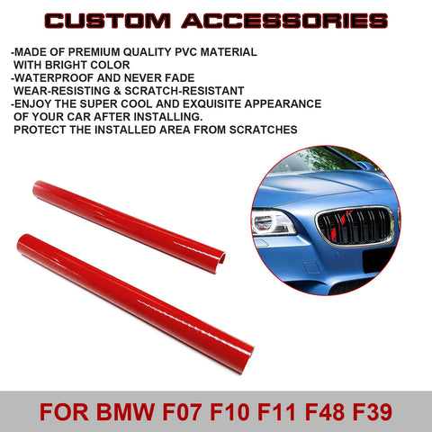 Front Grille Insert Trims Stripes, Front Center Kidney Grilles Trim Compatible with BMW 5 X1 X2 Series F07 F10 F11 F48 F39 (Red)