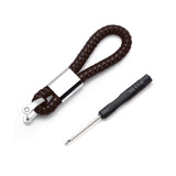 Genuine Leather Keychain, Weave Braided Leather Car Key Chain Ring Grip Strap, Brown