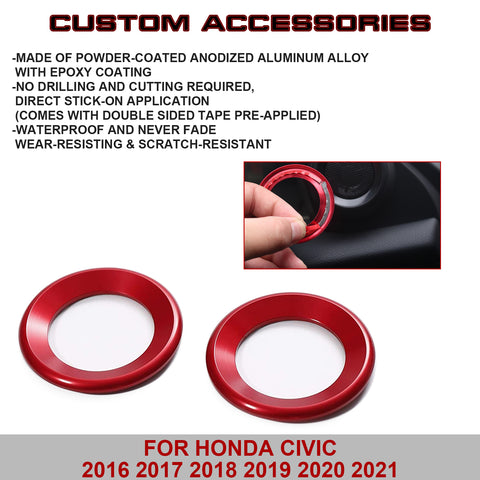 Sporty Red A-Pillar Door Audio Speaker Ring Cover For Honda Civic 10th 2016-2021