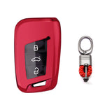 Xotic Tech Red TPU Key Fob Shell Full Cover Case w/ Red Keychain, Compatible with Volkswagen Passat Arteon Atlas Jetta Skoda CC Golf 7 Tiguan MK2 Smart Keyless Entry Key
