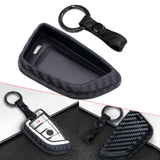 for BMW Key Fob Cover - Keyless Entry Carbon Fiber Style Key Fob Case with Keychain - Black TPU Remote Smart Key Holder Protector for BMW New 7 Series X1 X5 X6 M5 M6 5 Series 2018 3/4-button Key