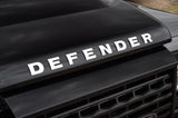 Auto Front Hood Logo Emblem DEFENDER Letter Badge for Land Rover - 1 Set Matte Silver Chrome/ Black ABS