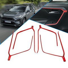 Sporty Red Inner Door Upper Armrest Strip Decor Cover Trims For Toyota RAV4 2019-21