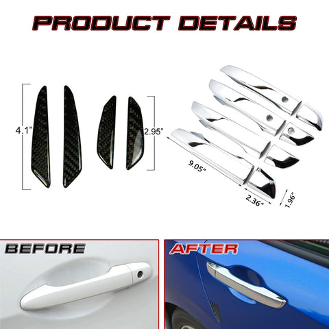 Chrome Silver Smart Door Handle + Door Edge Guard Cover Trim For Honda Civic 2016-2021