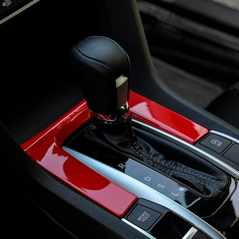Glossy Red Gear Shift Box Overlay Frame Molding For Honda Civic 10th 2016-2021