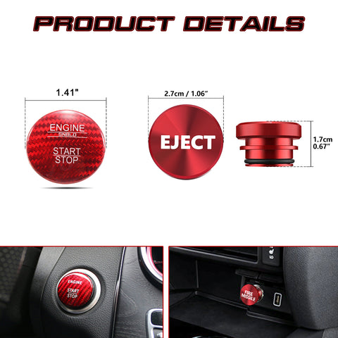 Set Red Carbon Engine Start + Cigarette Lighter Eject Button Trim For Mercedes