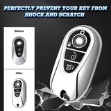 Silver Soft TPU Full Covered Remote Key Shell For Mercedes-Benz E-Class 2020-21