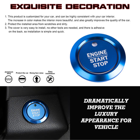 Glossy Blue Aluminum Alloy Engine Start Button Cover Trim For Ford F-150 2016-21