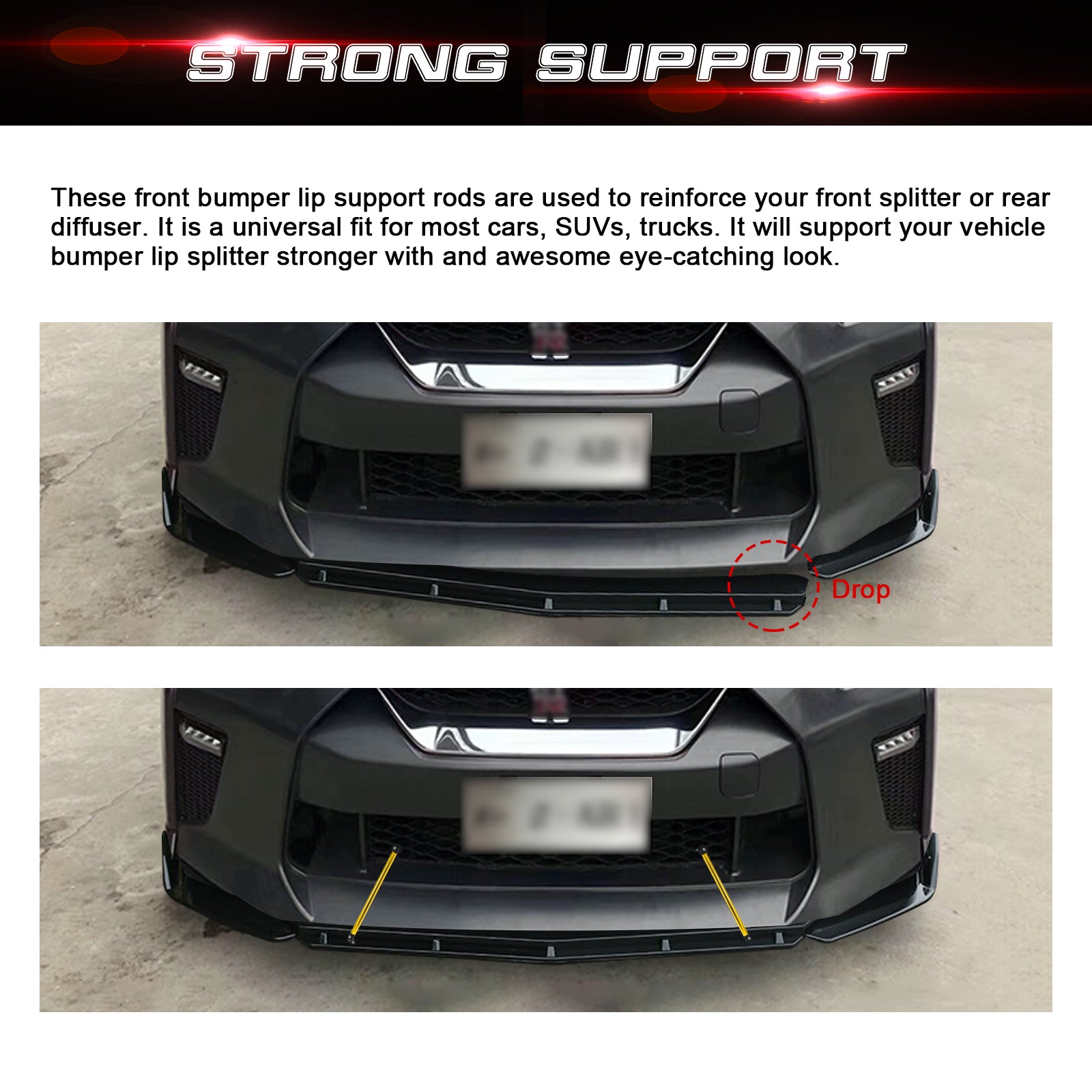Front Diffuser Rods 2pc Adjustable 7.87'' Front Bumper Lip Splitter Diffuser Strut Rod Tie ...