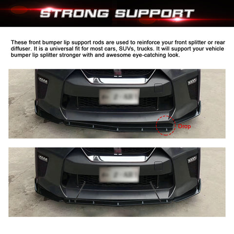 2pc Adjustable 7.87'' Front Bumper Lip Splitter Diffuser Strut Rod Tie Bars Compatible with Most Vehicles [Carbon Fiber Pattern]