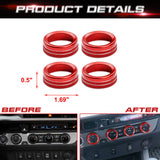 Red AC & 2WD/4WD Switch Control Knob Rings Cover For Toyota Tacoma 2016-2023