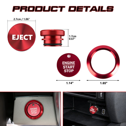 Red Aluminum Engine Start + Cigarette Lighter Eject Button Trim For Ford F150