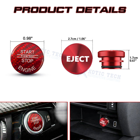 0.98" Red Carbon Engine Start + Cigarette Lighter Eject Button Trim For BMW 1 2