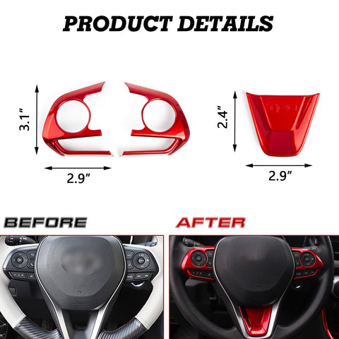 Xotic Tech Inner Steering Wheel Button w/ Bottom Piece Cover Trim Set, Sporty Red, Compatible with Toyota RAV4 2019-2024