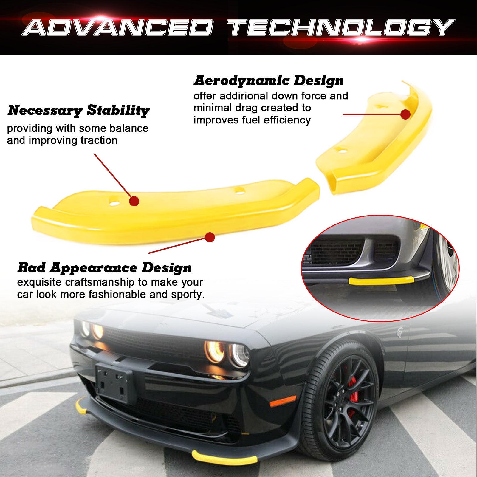 Bumper Moulding Trim Lip 2X Yellow Front Bumper Lip Corner Molding Trim For Challenger Hellcat