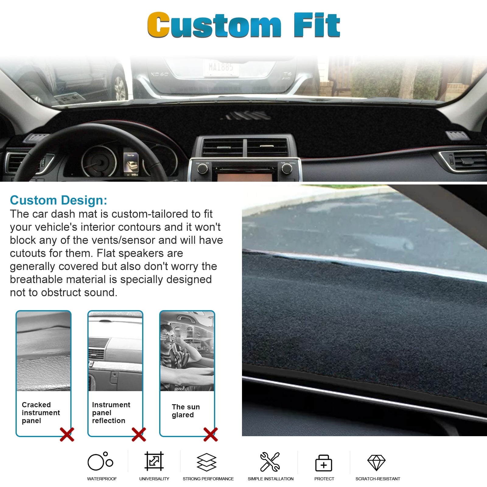 Car dashboard light-proof mat, center console sunscreen mat, workbench  sunshade mat, front desk anti-slip mat decoration