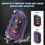 Purple Black Soft TPU Anti-dust Remote Control Key Fob Cover w/Keychain For Jeep Wrangler 2018-21