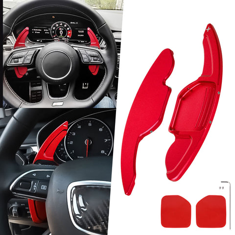 Steering Wheel Paddle Shifter Cover Trim, CNC Aluminum Alloy, Compatible With Audi A3 A4 A5 A6 A7 A8 S3 S4 S5 S6 S7 S8 RS3 RS6 Q3 Q5 SQ5 Q7 (Red)