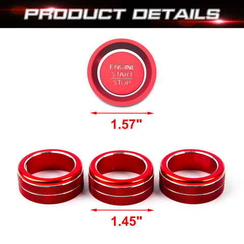 Centre Console AC Climate Control Knob Surrounding Ring + Engine Start/Stop Push Button Covers Decoration Combo Kit Compatible with Honda Civic 11th Gen 2022 (Red)