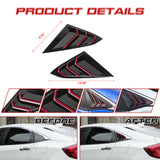 Side Air Vent Window Louver Glossy Black w/Red ABS Cover For Honda Civic 2016-21
