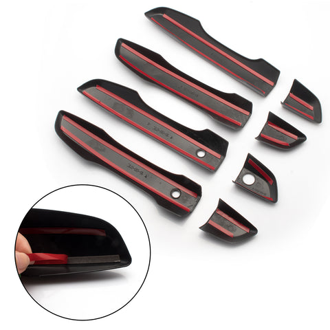 Sporty Carbon Fiber Style / Styling ABS Chrome Car Door Exterior Handle Cover Trim Guard for Honda Civic 2016-2019