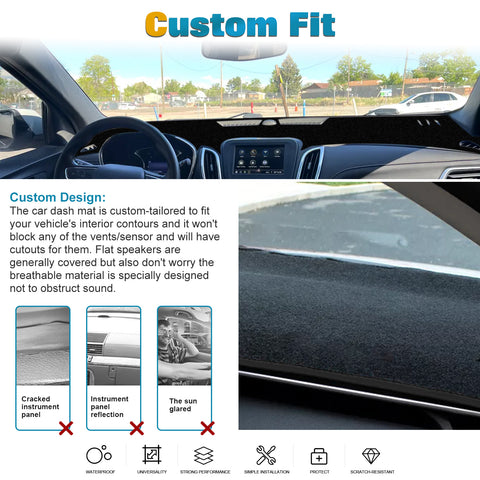 Center Console Dashboard Mat Pre-Cut Non-Slip Sunshield Sun Glare Protector Dash Carpet Pad Black Cover Compatible with Chevrolet Equinox SUV 2018-2022