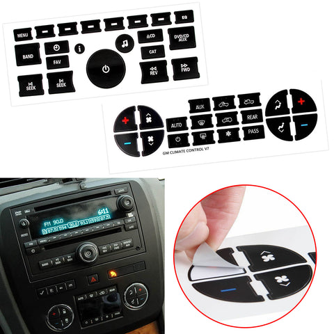 Radio Dash Button,AC Dash Button Sticker Repair Kit Vinyl Overlay Decal Compatible With Chevy Silverado Suburban Tahoe Traverse or Buick Enclave or GMC Sierra Yukon Acadia GM Vehicles