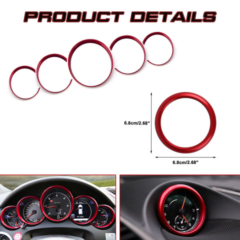 Sporty Red Dashboard Meter Frame Dash Clock Ring Cover Trim For Porsche Panamera