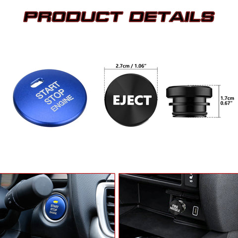 Blue Alloy Engine Start + Black Cigarette Eject Button Trim For Mazda 3 6 CX-3