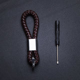 Genuine Leather Keychain, Weave Braided Leather Car Key Chain Ring Grip Strap, Brown