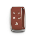 Key Fob Cover for Range Rover Evoque Velar Discovery Sport Land Rover LR2 LR4 Freelander,Jaguar XF XJ XE F-PACE F-TYPE 5 Buttons,Soft TPU Protective Key Shell Case Smart Remote Entry,Brown