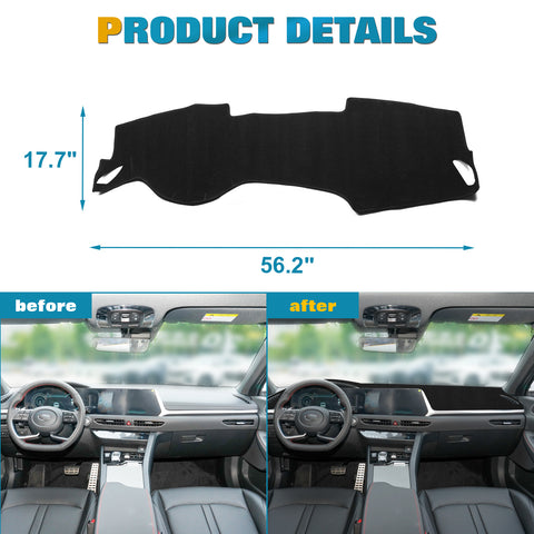 Center Console Dashboard Mat Pre-Cut Non-Slip Sunshield Sun Glare Protector Dash Carpet Pad Black Cover Compatible with Hyundai Sonata 2020-2023